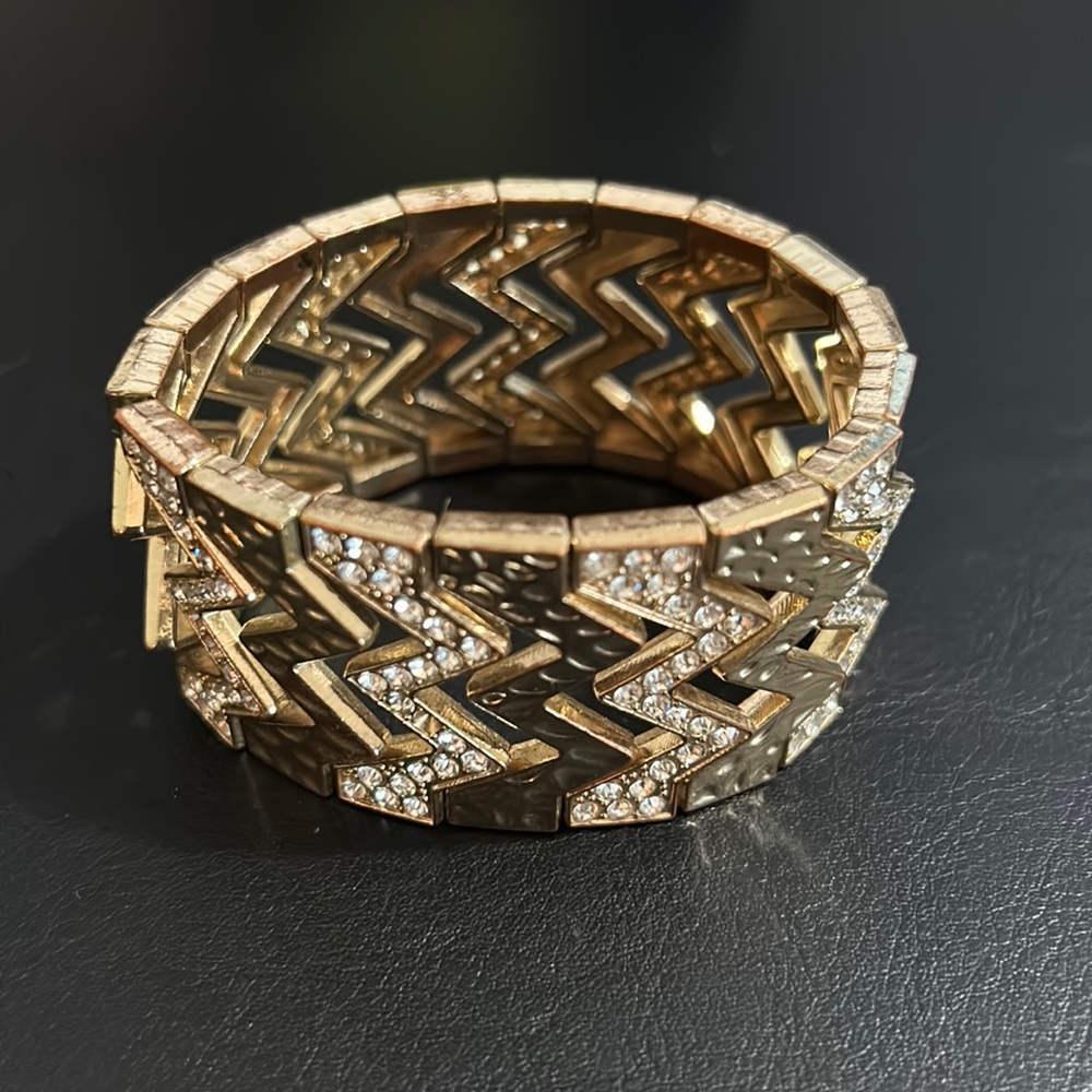3/$15 hammered gold/rhinestone bracelet